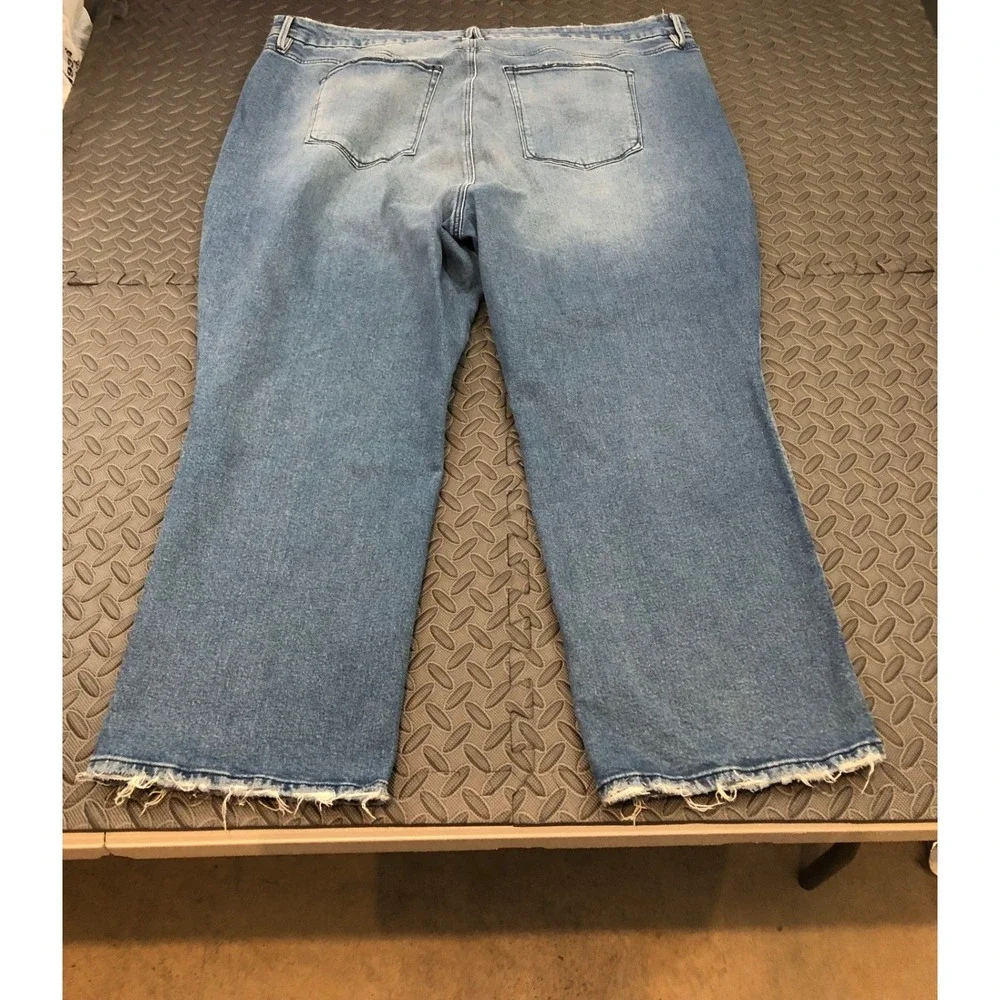 Good American Straight Leg Jeans Womens 28 Plus‎ Blue Raw Hem Stretch GCSNF144T